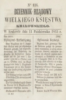 Dziennik Rządowy Wielkiego Księstwa Krakowskiego. 1855, nr 126