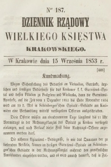 Dziennik Rządowy Wielkiego Księstwa Krakowskiego. 1853, nr 187