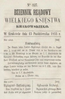 Dziennik Rządowy Wielkiego Księstwa Krakowskiego. 1855, nr 127