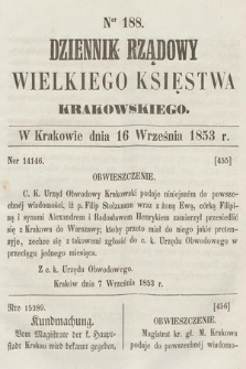 Dziennik Rządowy Wielkiego Księstwa Krakowskiego. 1853, nr 188