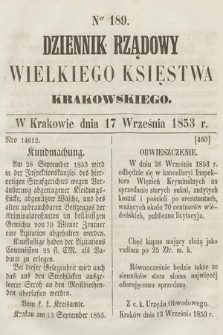 Dziennik Rządowy Wielkiego Księstwa Krakowskiego. 1853, nr 189