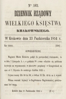 Dziennik Rządowy Wielkiego Księstwa Krakowskiego. 1854, nr 162