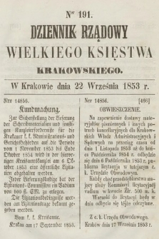 Dziennik Rządowy Wielkiego Księstwa Krakowskiego. 1853, nr 191