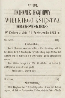 Dziennik Rządowy Wielkiego Księstwa Krakowskiego. 1854, nr 164