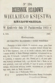 Dziennik Rządowy Wielkiego Księstwa Krakowskiego. 1855, nr 134
