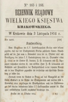 Dziennik Rządowy Wielkiego Księstwa Krakowskiego. 1854, nr 165-166