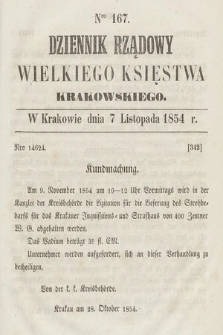 Dziennik Rządowy Wielkiego Księstwa Krakowskiego. 1854, nr 167