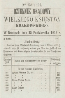 Dziennik Rządowy Wielkiego Księstwa Krakowskiego. 1855, nr 135-136