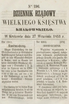 Dziennik Rządowy Wielkiego Księstwa Krakowskiego. 1853, nr 196