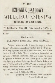 Dziennik Rządowy Wielkiego Księstwa Krakowskiego. 1855, nr 137