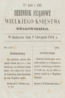 Dziennik Rządowy Wielkiego Księstwa Krakowskiego. 1854, nr 168-169