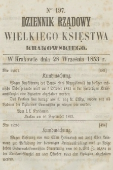 Dziennik Rządowy Wielkiego Księstwa Krakowskiego. 1853, nr 197