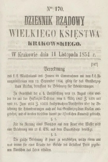 Dziennik Rządowy Wielkiego Księstwa Krakowskiego. 1854, nr 170