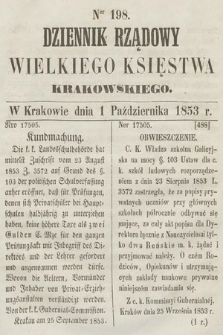 Dziennik Rządowy Wielkiego Księstwa Krakowskiego. 1853, nr 198