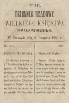 Dziennik Rządowy Wielkiego Księstwa Krakowskiego. 1855, nr 141