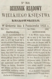 Dziennik Rządowy Wielkiego Księstwa Krakowskiego. 1853, nr 200