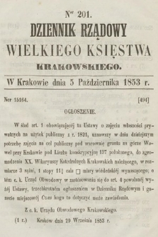 Dziennik Rządowy Wielkiego Księstwa Krakowskiego. 1853, nr 201