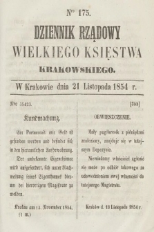 Dziennik Rządowy Wielkiego Księstwa Krakowskiego. 1854, nr 175
