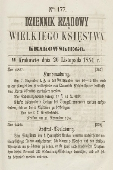 Dziennik Rządowy Wielkiego Księstwa Krakowskiego. 1854, nr 177