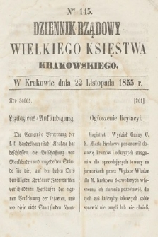 Dziennik Rządowy Wielkiego Księstwa Krakowskiego. 1855, nr 145