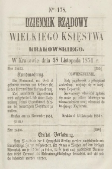Dziennik Rządowy Wielkiego Księstwa Krakowskiego. 1854, nr 178