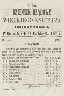 Dziennik Rządowy Wielkiego Księstwa Krakowskiego. 1853, nr 206