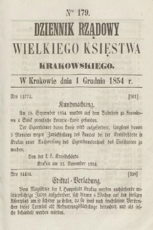 Dziennik Rządowy Wielkiego Księstwa Krakowskiego. 1854, nr 179