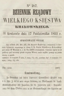 Dziennik Rządowy Wielkiego Księstwa Krakowskiego. 1853, nr 207