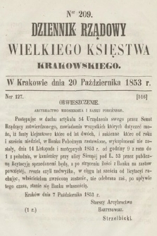 Dziennik Rządowy Wielkiego Księstwa Krakowskiego. 1853, nr 209