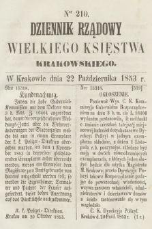 Dziennik Rządowy Wielkiego Księstwa Krakowskiego. 1853, nr 210