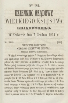 Dziennik Rządowy Wielkiego Księstwa Krakowskiego. 1854, nr 184