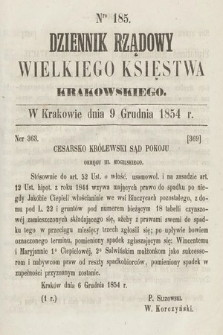 Dziennik Rządowy Wielkiego Księstwa Krakowskiego. 1854, nr 185