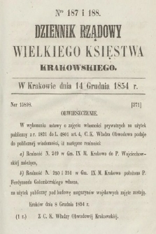 Dziennik Rządowy Wielkiego Księstwa Krakowskiego. 1854, nr 187-188
