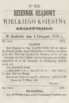 Dziennik Rządowy Wielkiego Księstwa Krakowskiego. 1853, nr 215