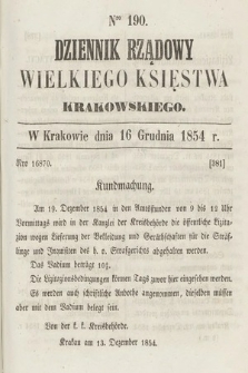 Dziennik Rządowy Wielkiego Księstwa Krakowskiego. 1854, nr 190