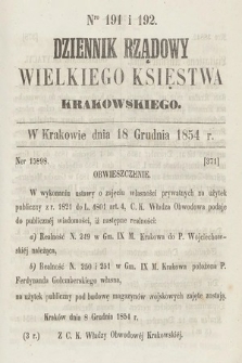 Dziennik Rządowy Wielkiego Księstwa Krakowskiego. 1854, nr 191-192