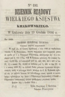 Dziennik Rządowy Wielkiego Księstwa Krakowskiego. 1854, nr 193