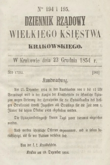Dziennik Rządowy Wielkiego Księstwa Krakowskiego. 1854, nr 194-195