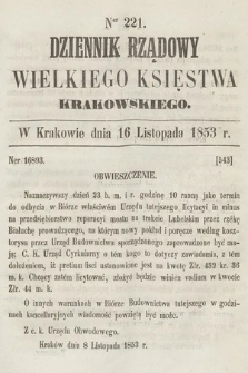 Dziennik Rządowy Wielkiego Księstwa Krakowskiego. 1853, nr 221