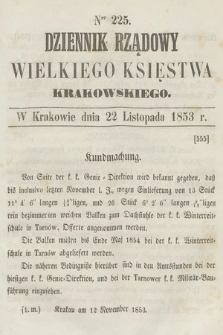 Dziennik Rządowy Wielkiego Księstwa Krakowskiego. 1853, nr 225