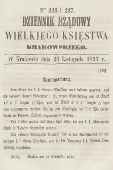 Dziennik Rządowy Wielkiego Księstwa Krakowskiego. 1853, nr 226-227