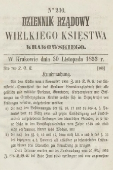Dziennik Rządowy Wielkiego Księstwa Krakowskiego. 1853, nr 230