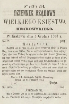 Dziennik Rządowy Wielkiego Księstwa Krakowskiego. 1853, nr 233-234