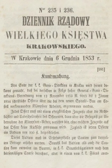Dziennik Rządowy Wielkiego Księstwa Krakowskiego. 1853, nr 235-236
