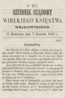 Dziennik Rządowy Wielkiego Księstwa Krakowskiego. 1853, nr 237