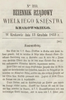 Dziennik Rządowy Wielkiego Księstwa Krakowskiego. 1853, nr 239