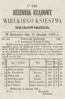 Dziennik Rządowy Wielkiego Księstwa Krakowskiego. 1853, nr 240