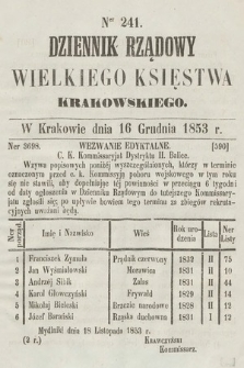 Dziennik Rządowy Wielkiego Księstwa Krakowskiego. 1853, nr 241