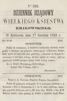 Dziennik Rządowy Wielkiego Księstwa Krakowskiego. 1853, nr 242
