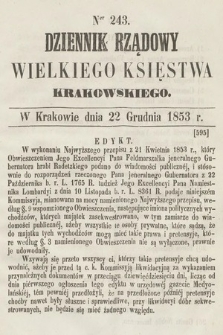 Dziennik Rządowy Wielkiego Księstwa Krakowskiego. 1853, nr 243